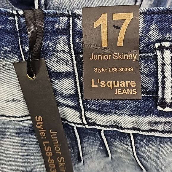 L'square Jeans Jr. Womens Acid Washed 2 Pocket Stretchy Skinny Jeans Sz 17 (NWT) - Picture 6 of 11